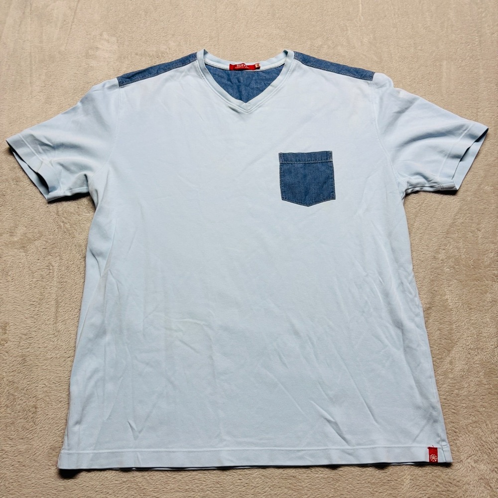 Agave V-Neck T-Shirt Short Sleeve Mens XXL Denim Pocket Light Blue American Made